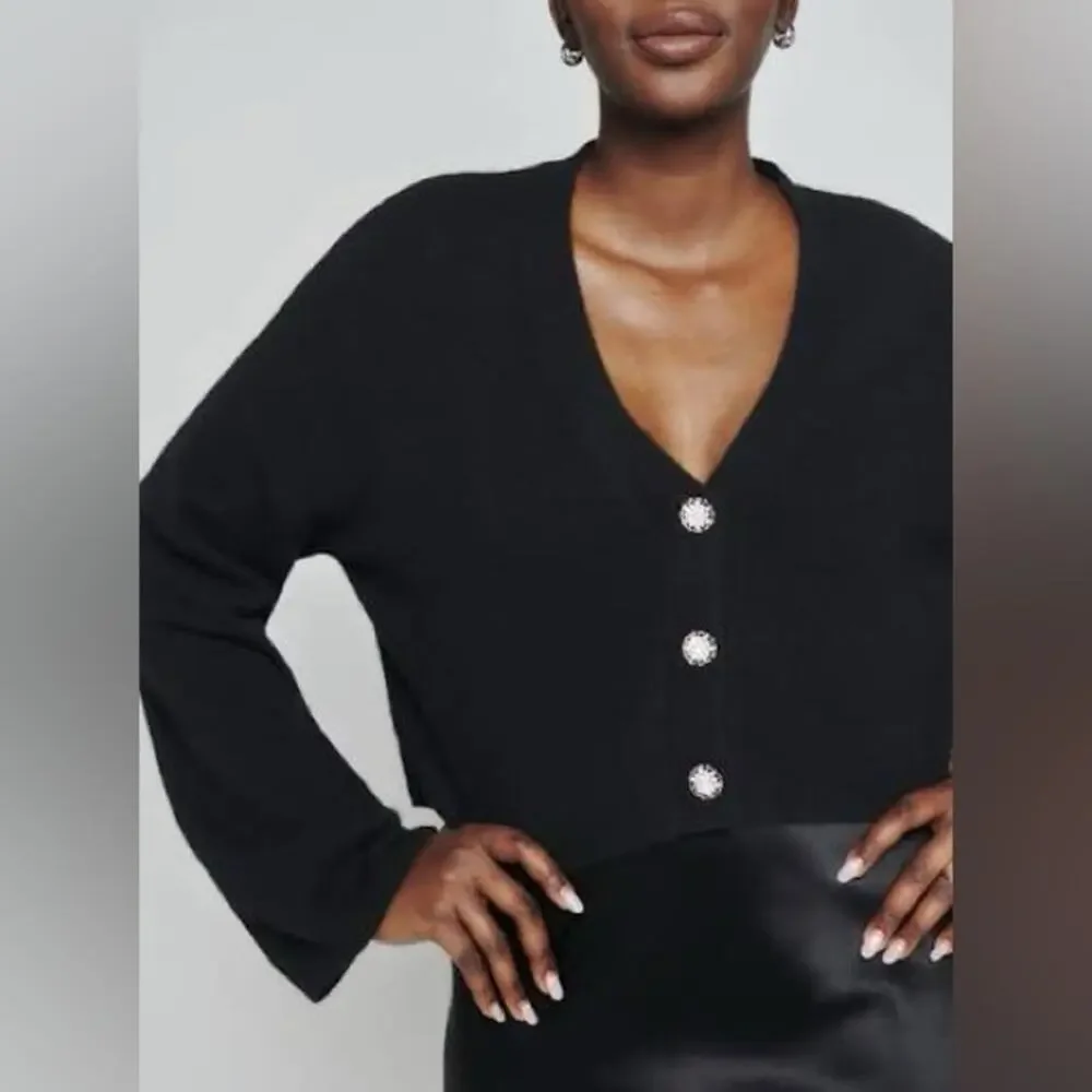 Reformation Val Regenerative Wool Cardigan XL Black Formal Dress Up